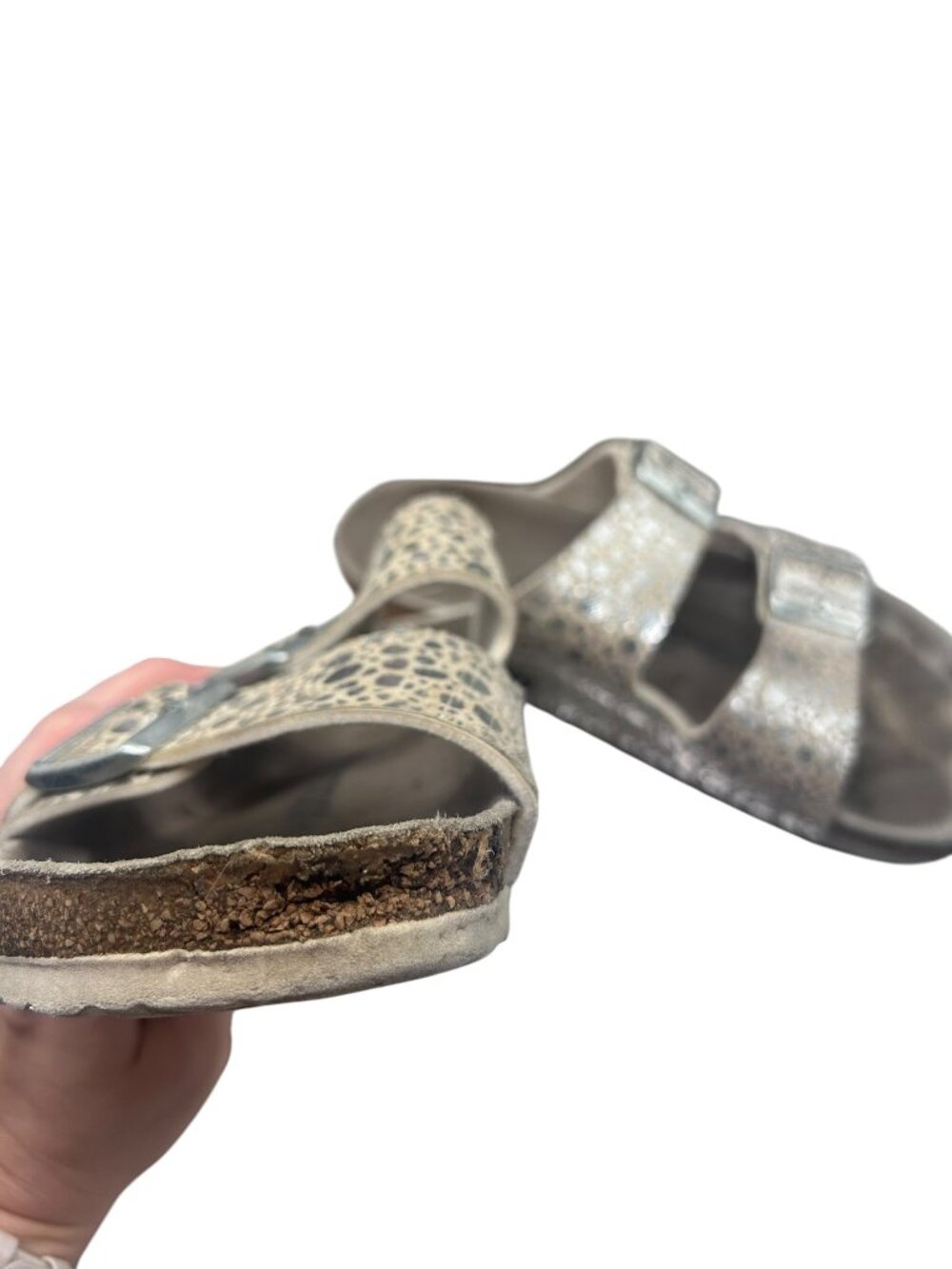 Birkenstock Arizona Stone Silver Metallic Sandals 38 AS IS - Picture 4 of 10